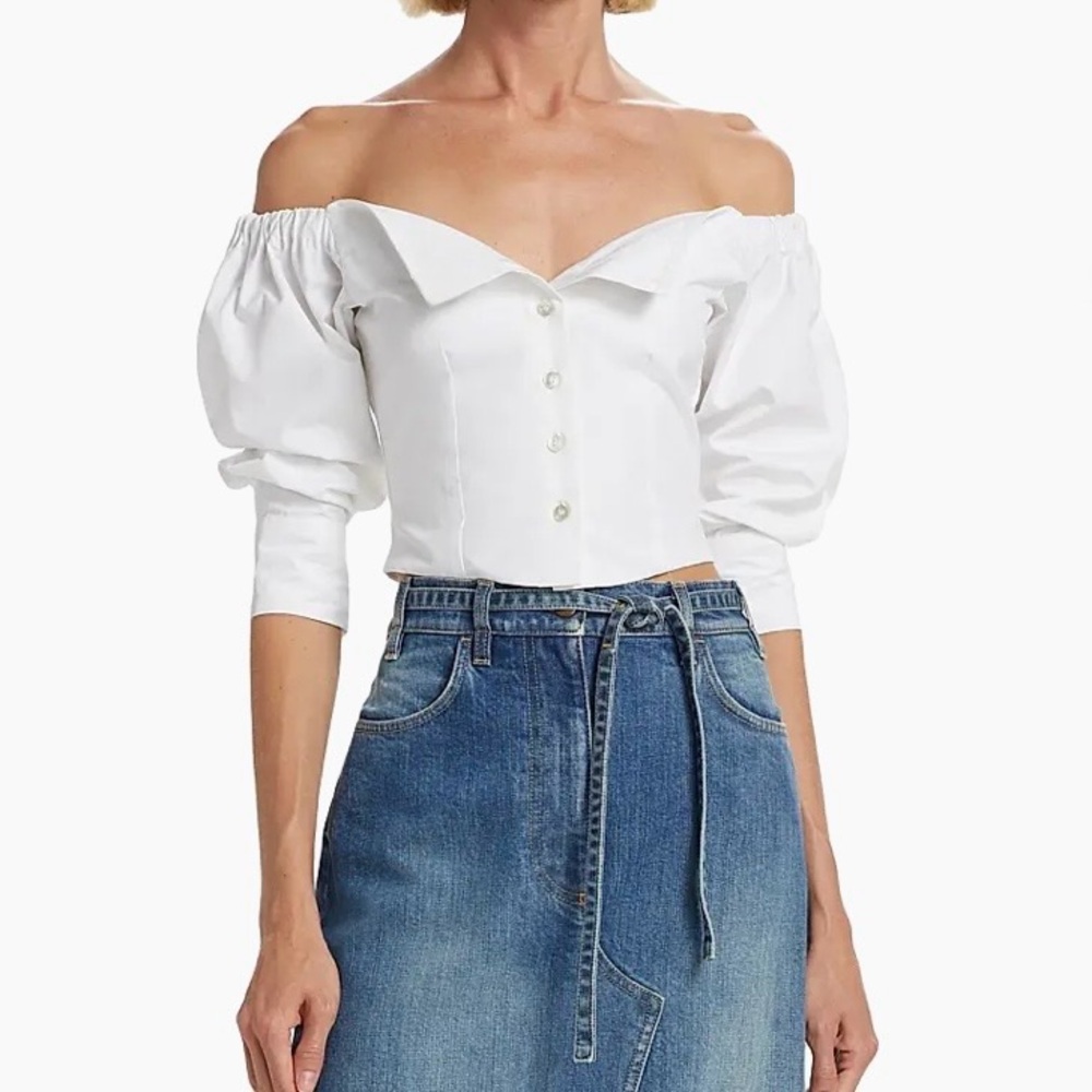 Altuzarra Chica Off-Shoulder White Puff Sleeve Top size 36